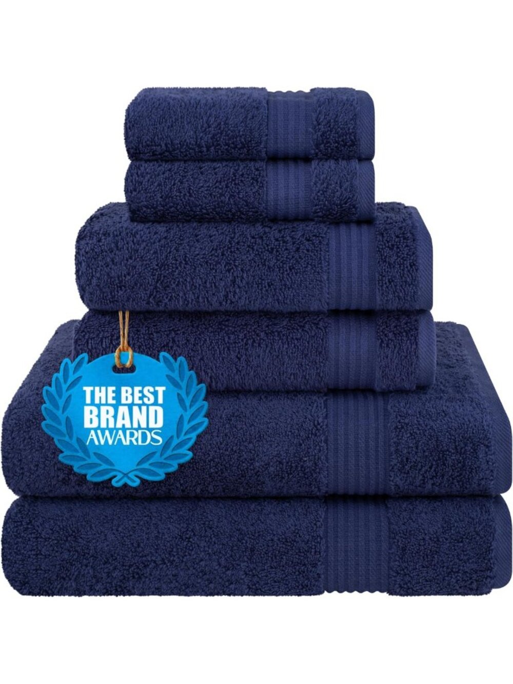 Soft Absorbent 100% Cotton Turkish Towel Set - Quick Dry, 6 Pieces, Navy Blue